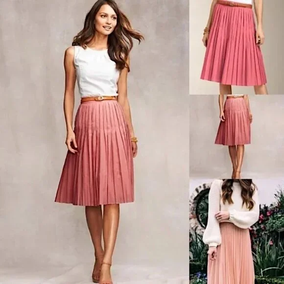 NWT Talbots Pink Voile Crystal Pleated Cotton Blend Women's Skirt Size 14P - Picture 3 of 10